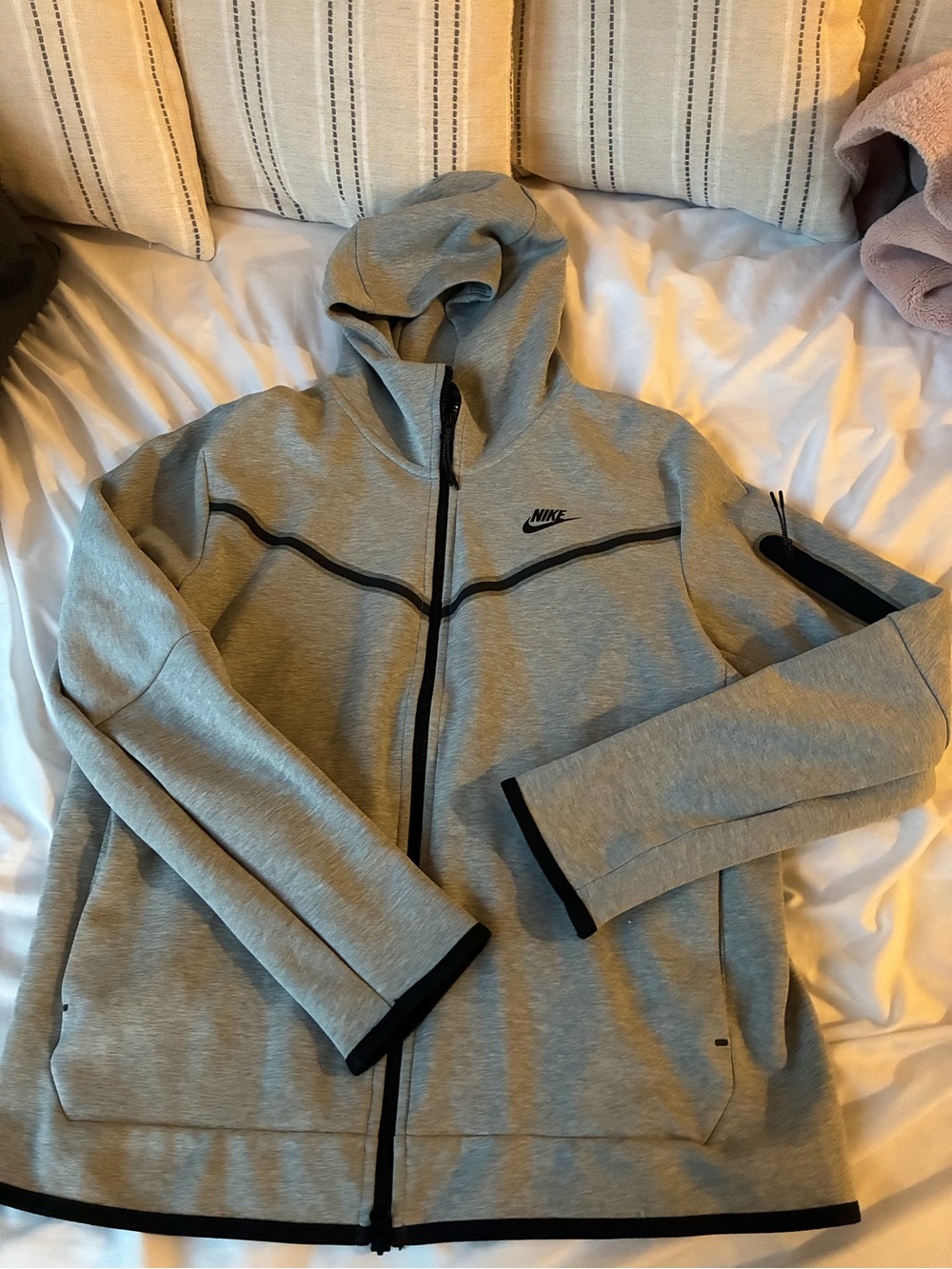 Nike Tech Light Gray Hooded Zip Jacket with Black Accents